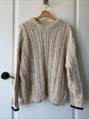 aerie Cream Ribbed Crewneck Sweater